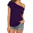 thumbnail image 1 of One Shoulder Tops for Women - Ladies Off The Shoulder Blouse Short Sleeve T Shirts Loose Summer Casual Tees (XL, Purple), 1 of 7