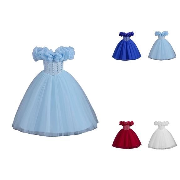 One Shoulder Tulle Princess Dress for Girls – Flower Girl Formal Wedding Party Birthday Holiday Ball Gown