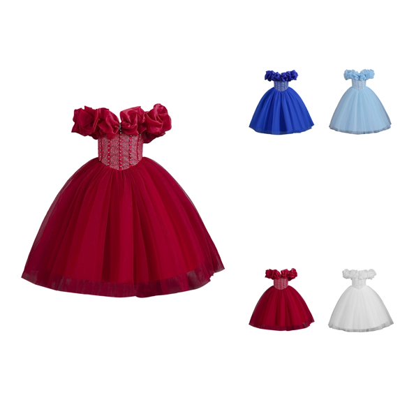 One Shoulder Tulle Princess Dress for Girls – Flower Girl Formal Wedding Party Birthday Holiday Ball Gown