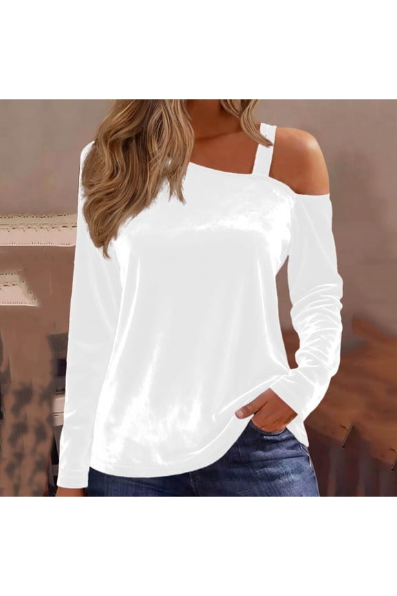 One Shoulder Velvet Tops for Women with Adjustable Strap,Christmas Long Sleeve Patchwork Tunic Tops for Evening Party