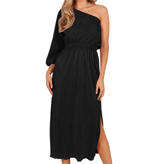 One Shoulder Women Elegant Knee-Length Long Party Dress