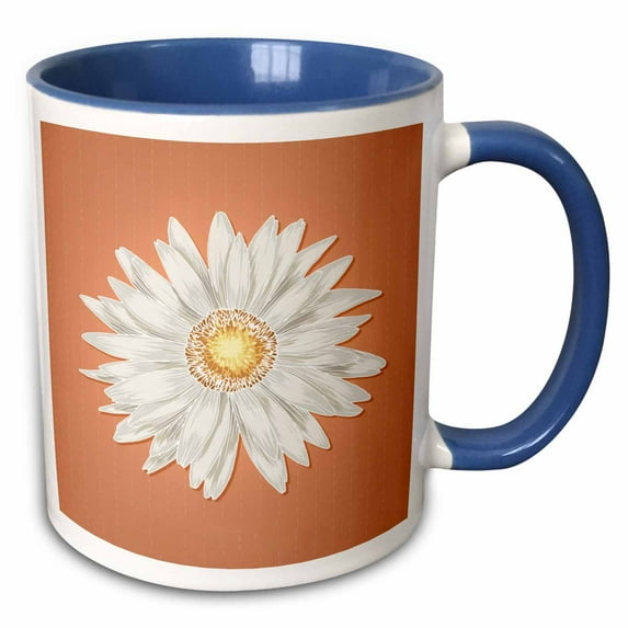 3drose, One Simple Pretty White Daisy with a Yellow Center on a Rose Background, 15oz Two-tone Blue Mug