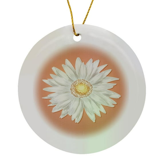 3drose, One Simple Pretty White Daisy with a Yellow Center on a Rose Background, Circle Porcelain Ornament