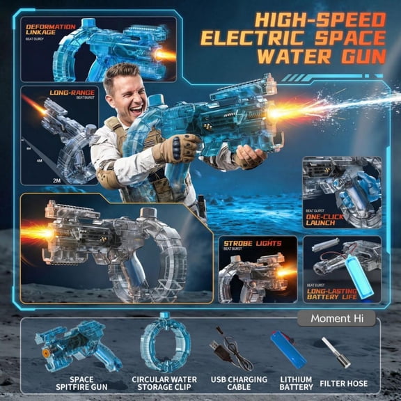 One-Size Blue High-Speed Electric Water Gun With Powerful Burst, Leak-Proof Design & Large Capacity For Outdoor Summer Activities, Beach Parties, Family And Group