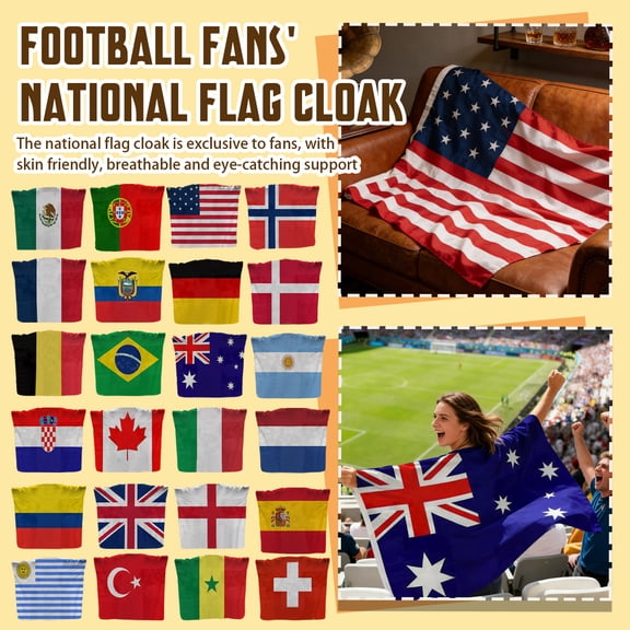 One Size, Brazil Football Fan Flag Cape Lightweight Breathable , Football Match Fan Gathering Themed Party Bar Decoration For Family And S