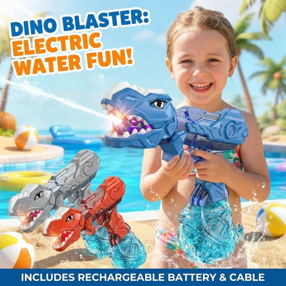 Blue Electric Dino Water Gun, Automatic High Pressure Squirt Blaster with Rechargeable Battery for Summer Outdoor