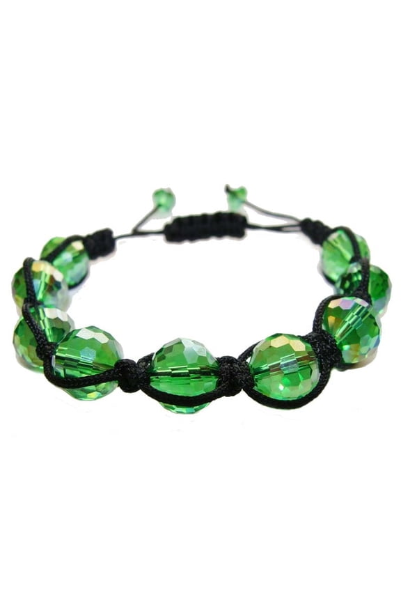 One Size Fits All Green Shamballa Style Glass Bracelet