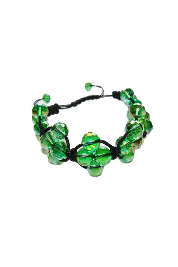One Size Fits All Green With Ab Finish Shamballa Style Glass Bracelet