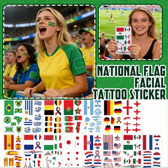 One Size, Pack Of 10, Brazil Flag Football Temporary Tattoos, Sweatproof Long Lasting Color Fast Face And Body Stickers, Sports Game Cheering Decoration Props For Family And Game