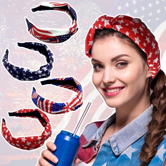 One Size, Soft Non Slip Elastic Creative Knotted Five Pointed Star Fabric Independence Day Headband, Patriotic Festive Hair Accessory For Holiday Celebrations Themed Parties Daily