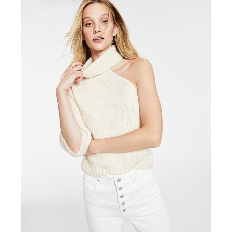 One Sleeve Turtleneck Sweater Cream L Walmart