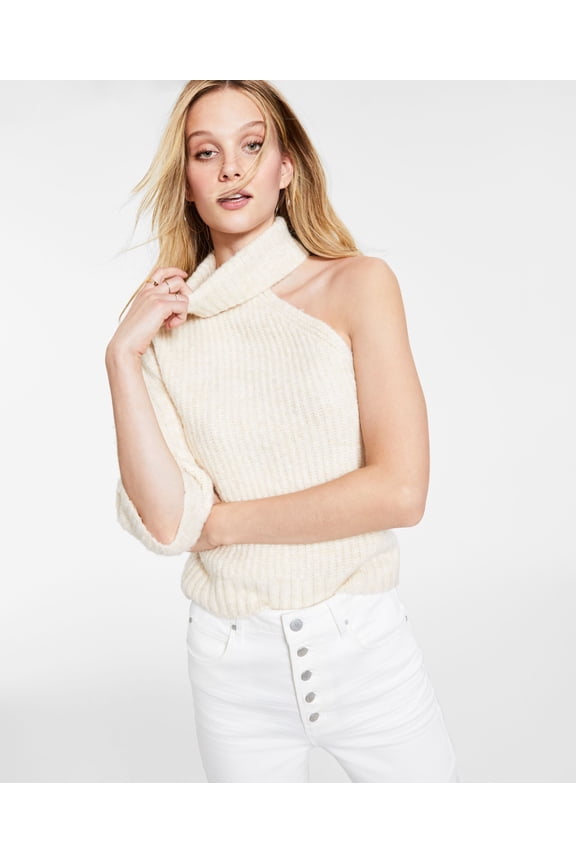 One-Sleeve Turtleneck Sweater Cream M