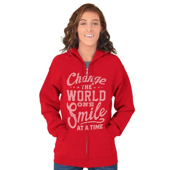 One Smile At A Time Optimistic Zip Hoodie Sweatshirt Women Brisco Brands M