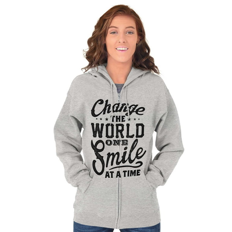 One Smile At A Time Optimistic Zip Hoodie Sweatshirt Women Brisco Brands M