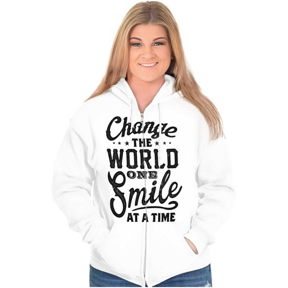 One Smile At A Time Optimistic Zip Hoodie Sweatshirt Women Brisco Brands S