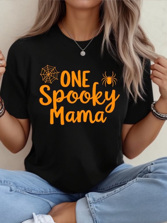 One Spooky Mama Halloween Graphic Tee Shirt Cotton Men's Women's Tee Shirt