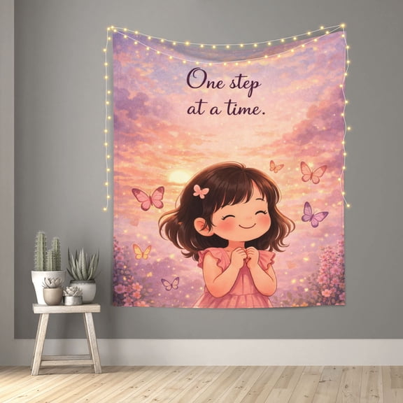 One Step At A Time Butterfly Inspirational Sunset Floral Tapestry Indian Wall Hanging Tapestries Room Decor for Bedroom Living Room Dorm 60X50inch