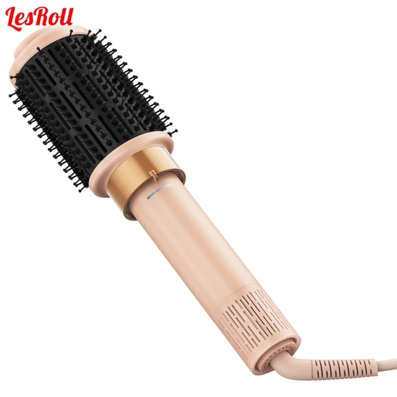One-Step Blow Dryer Brush, High-Speed Hot Air Brush with LCD Display, Volumizing Round Brush for Smooth Blowouts, Pink