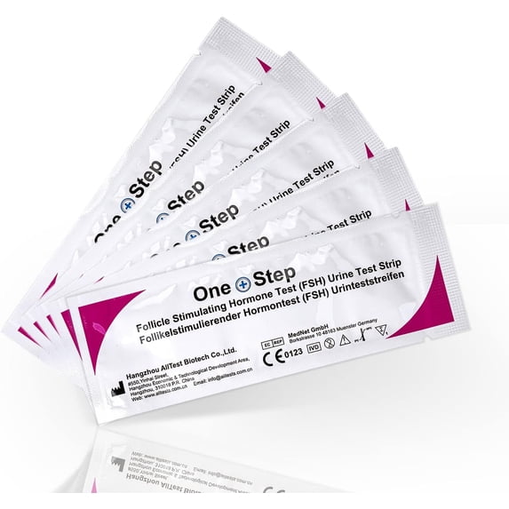 One Step Female Fertility Test Strips, Peri Menopausal, Menopause Testing Kit, Urine FSH Test, 5 Test Count