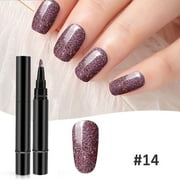 One Step Gel Nail Polish Pen Purple, 5ml Glitter Nail Polish with Brush, Soak Off LED UV Gel Nail Varnish, Quick Dry DIY Nail Art Drawing Marker Pen, Long Lasting Nail Tools