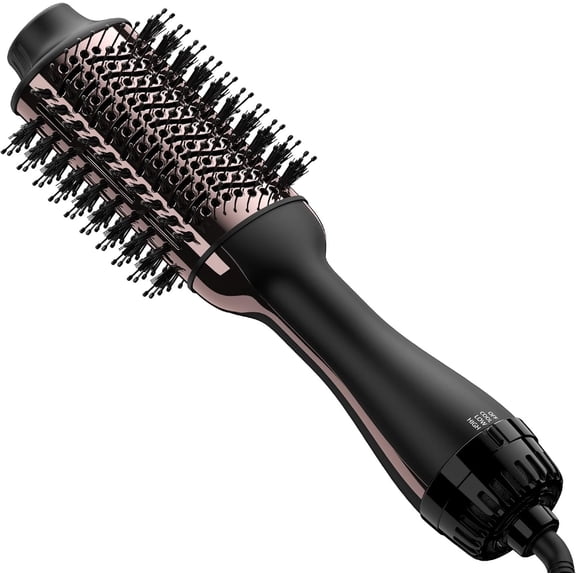 One-Step Hair Dryer and Volumizer Hot Air Brush, 4-in-1 Blow Dryer Brush for Salon-Quality Blowouts, Straightening, and Styling, with Ionic Technology for Less Frizz & More Shine,Rose Gold
