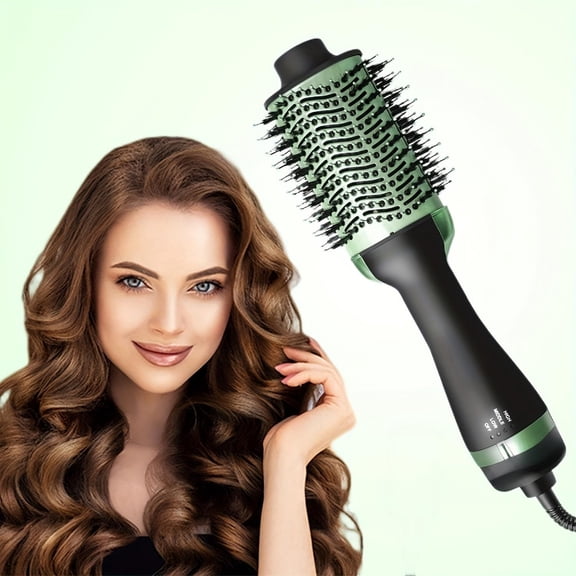 One-Step Hot Air Brush and Hair Dryer Volumizer, Professional 4-in-1 Hair Styler for Drying, Straightening, and Curling, Ionic Ceramic Styling Brush with Nylon Pin & Tufted Bristles