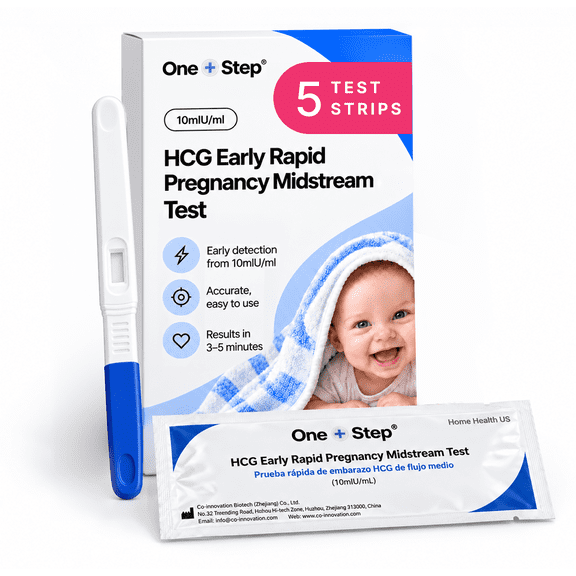 One Step Midstream Pregnancy Test, 5 Tests, 10mIU, 6 Days Early, 5 Ultra Sensitive 10mIU hCG Pregnancy Tests, Early Detection Up To 6 Days Before, Easy Home Testing