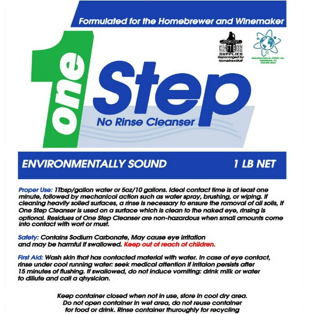 One Step No Rinse Cleaner for Beer & Wine 1 lb. Homebrew Cleaner and