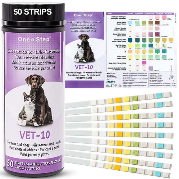 One Step Pet Urine Test Strips, 50 x 10 Parameter Tests, Dogs Cats Rapid UTI Infection Aid + More