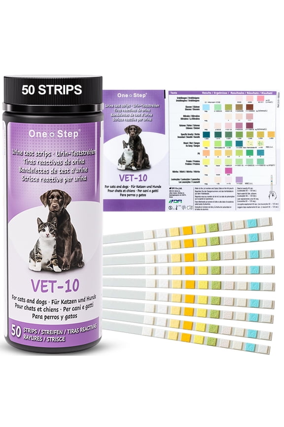 One Step Pet Urine Test Strips, 50 x 10 Parameter Tests, Dogs Cats Rapid UTI Infection Aid + More