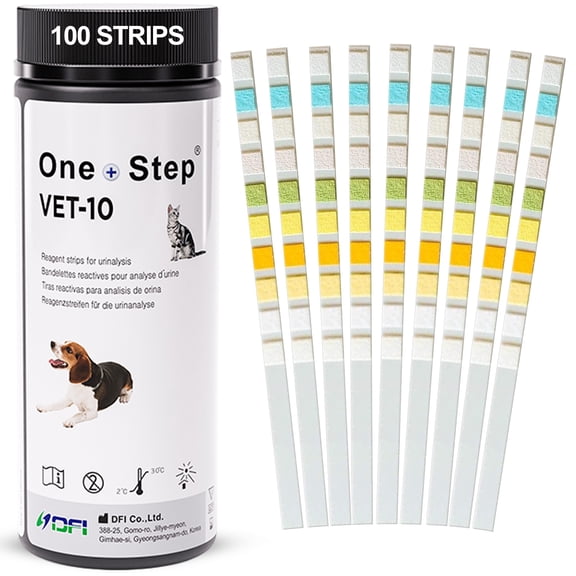 One Step Pet Urine Testing Strips, 100 x Urinalysis Parameter Tests for Dogs, Cats & Animals, Pet Test Glucose Strips, Accurate Testing for Vets, Detects UTI, Bladder, Kidney, Liver, SG, pH