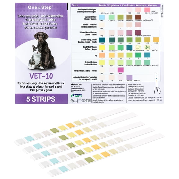One Step Pet Urine Testing Strips, 5 x 10 Parameter Tests