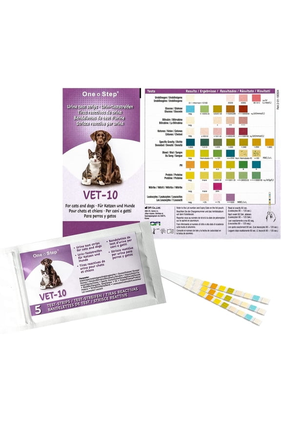 One Step Pet Urine Testing Strips, 5 x 10 Parameter Tests