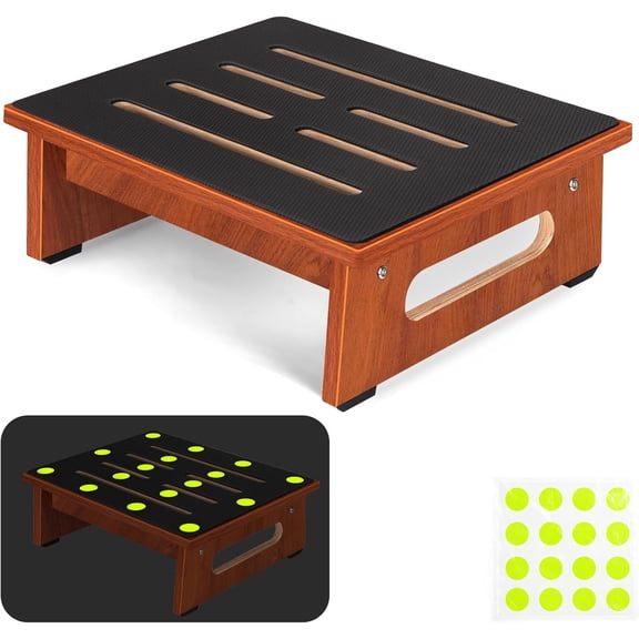 One Step Stool for Adults Seniors with Non-Slip Rubber Stepping Feet, Heavy Duty Wooden Step Stools for Bathroom, Bedroom, Kitchen & Bedside Support (Rustic Brown, 5.5 Inch-Noctilucent)