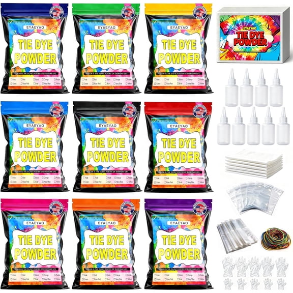 One-Step Tie Dye Kit, Permanent Fabric Dye, 9 Vibrant Colors Size Bottles - Non-Toxic for Large Party Activity with Groups Adults, Tye Fabric Textile Handmade (Just Add Water) (9 Colors)