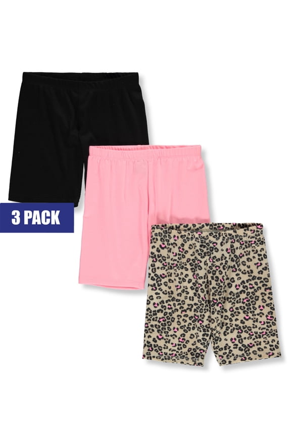 Girls' 3-Pack Leopard Bike Shorts Color: black multi Size: 4