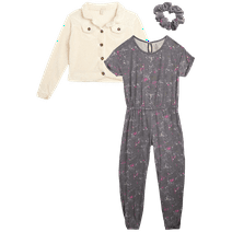 One Step Up Girls' Jumpsuit Set - 2 Piece Sherpa Fleece Shacket Jacket or Vest and Romper - Youth Outfit Set for Girls, 7-12