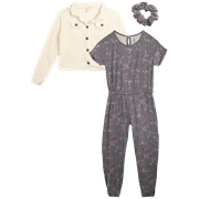 ONE STEP UP Girls' Jumpsuit Set - 2 Piece Sherpa Fleece Shacket Jacket or Vest and Romper - Youth Outfit Set for Girls, 7-12