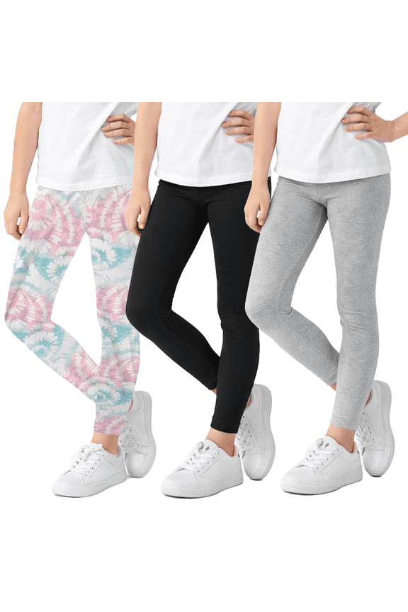 Girls Leggings - 3 Pack Cotton Stretch Pants Colorful Leggings for Girls (7-12)