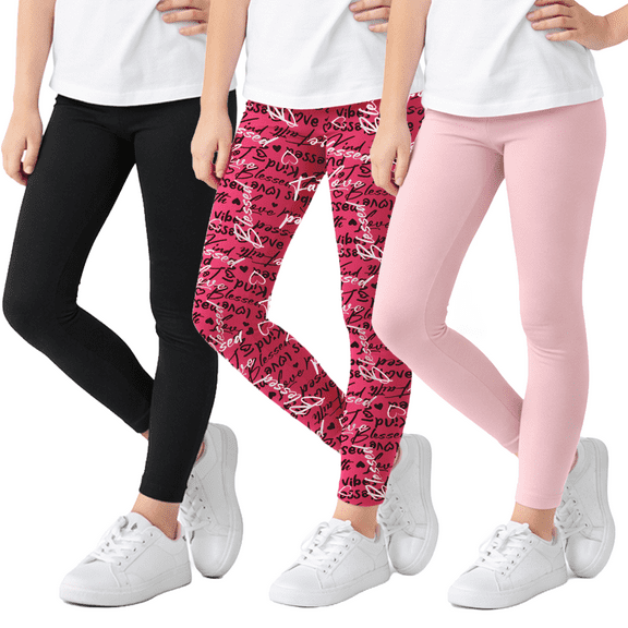 One Step Up Girls Leggings - 3 Pack Cotton Stretch Pants Colorful Leggings for Girls (7-12)