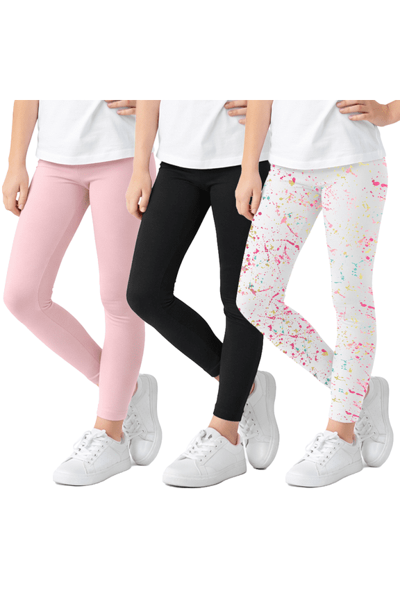 Girls Leggings - 3 Pack Cotton Stretch Pants Colorful Leggings for Girls (7-12)
