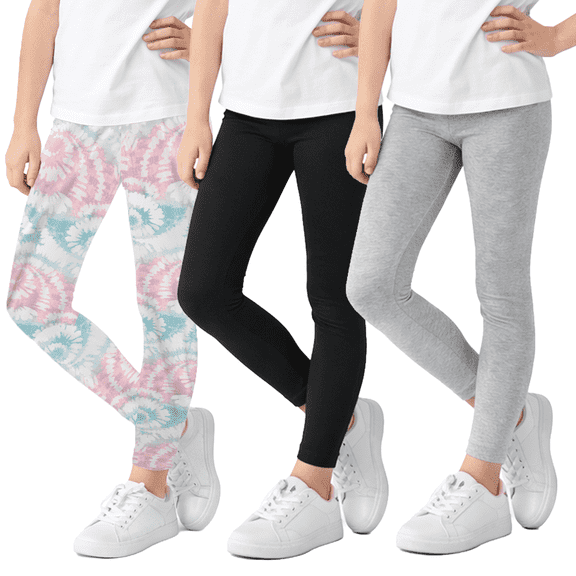 One Step Up Girls Leggings Colorful Cotton Stretch Dance Yoga Pants Leggings for Girls 3 pack