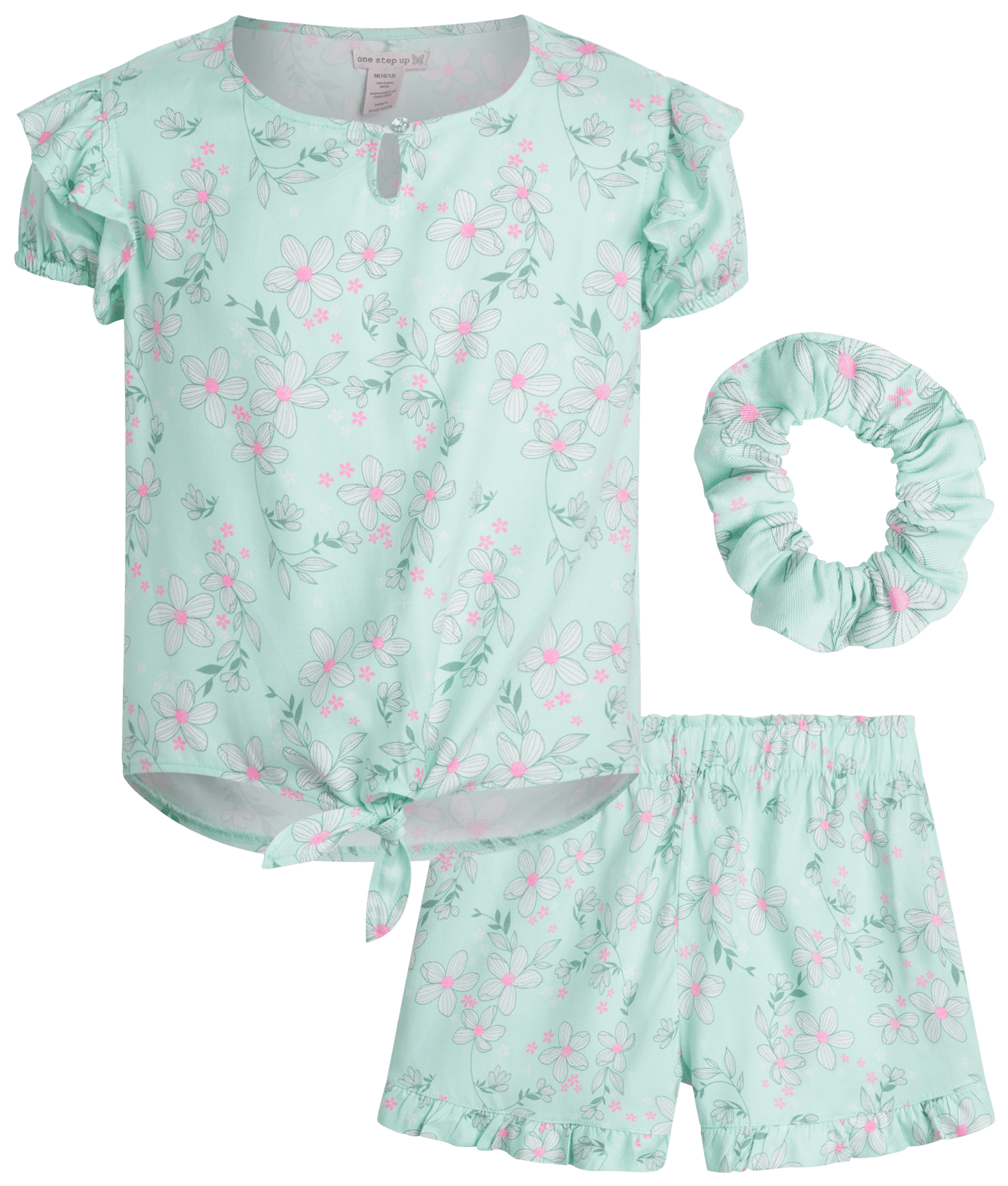 One Step Up Girls' Shorts Set 2 Piece Short Sleeve Crop Top and Woven Shorts (Size 712