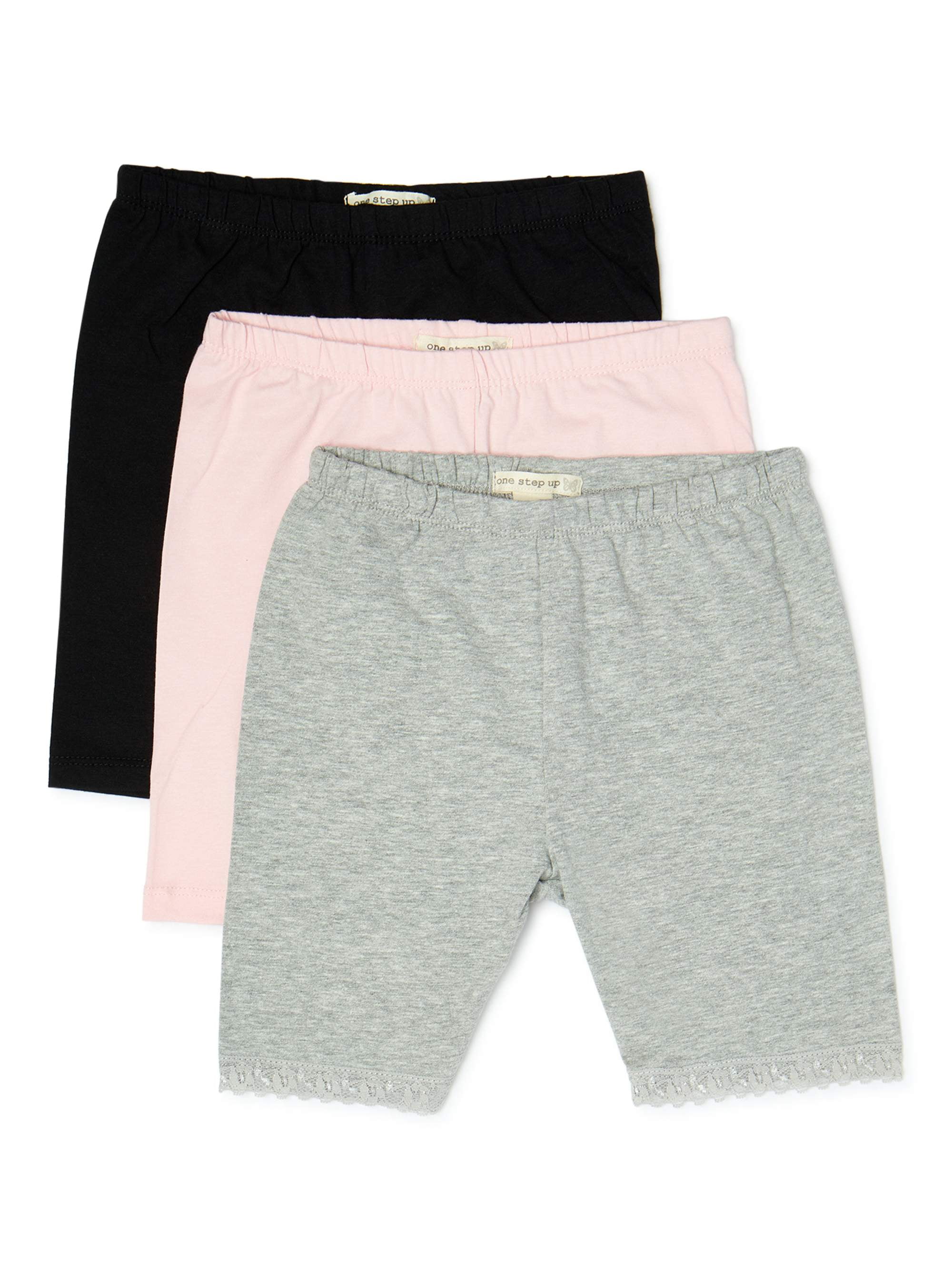One Step Up Girls Solid and Lace Trim Bike Shorts 3 Pack Sizes 4