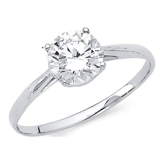 One Stone CZ Engagement Ring 14k White Gold Anniversary Round Solitaire CZ Ring Bridal Band Size 7