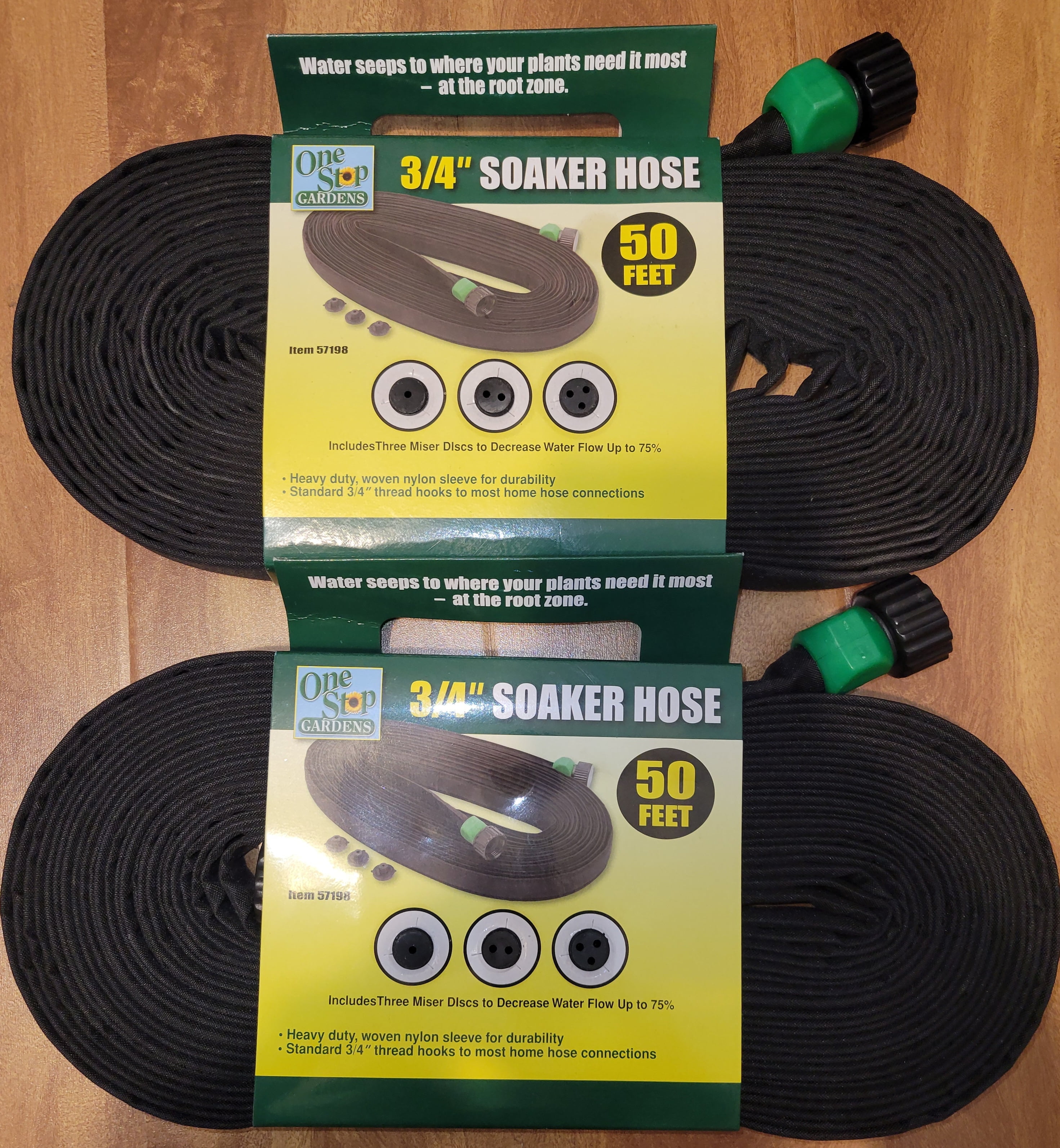 One Stop Flat Seeper 0.75” x 50’ Heavy Duty Garden Hose (2 Pack)