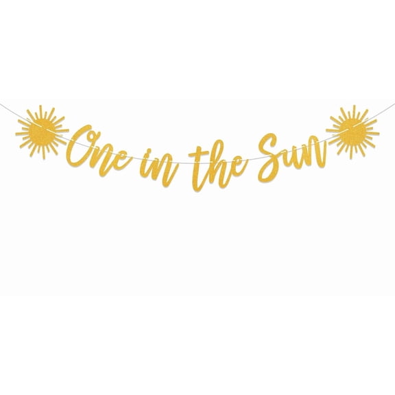 One in the Sun Banner - Sunshine 1st Birthday Party Decorations for Boy or Girl First Lap Around the Sun Birthday Party Sign Summer 1st Bday Party Decor Gold Glitter