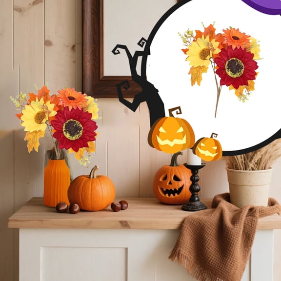 One Sunflower Bouquet with Pumpkin Accents—Plastic Petals That Never Wilt, Perfect for Easter Tables Or “I Just Need Color” Days. (Red, Plastic, 1Pc)