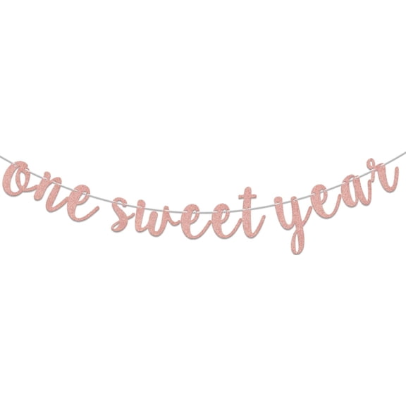 One Sweet Year Banner - First Birthday Decorations for Girl - One Year Old Birthday Decorations Rose Gold