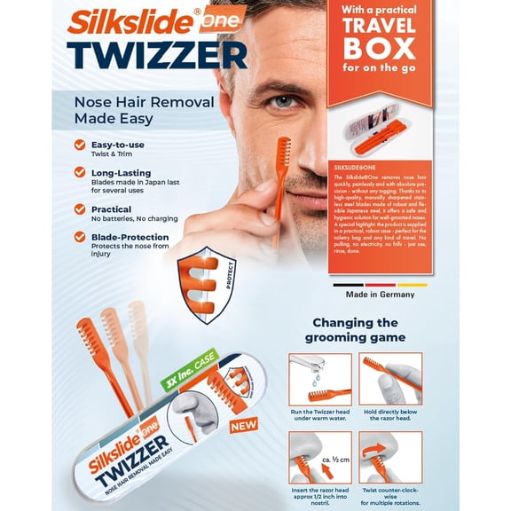One TWIZZER Nose Hair Trimmer for Men and Women Compact Travel Case Twist & Trim Nasal Removal Japanese Premium Blades No Electricity or Batteries